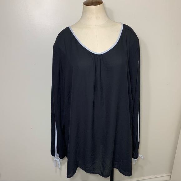 MAURICES Black Gray Minimalist Flowy Crepe Blouse Relax Fit Key Holes Sleeves 24 - Picture 10 of 11